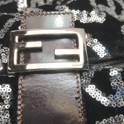 FENDI Baguette White Heart Shaped Sequin Black Shoulder Bag