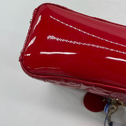Lady Dior Patent Leather Red Mini handbag with gold hardware