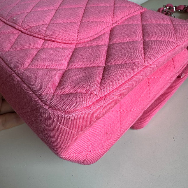 Chanel Classic Flap Medium Double Flap Pink Jersey Silver Hardware 2014