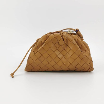 Bottega Veneta Pouch Mini Intrecciato Camel Lambskin Leather Crossbody Bag