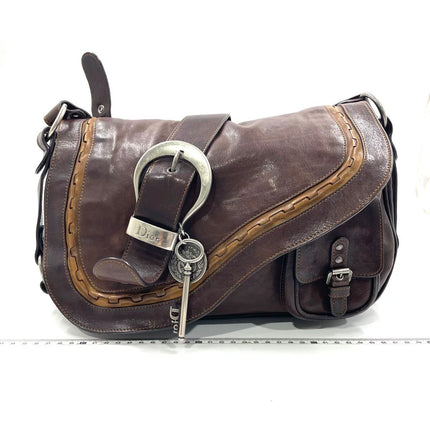 Dior Vintage Gaucho Large Dark Brown Leather Crossbody Bag 36cm-Luxbags