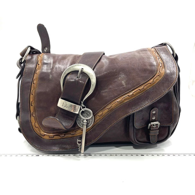 Dior Vintage Gaucho Large Dark Brown Leather Crossbody Bag 36cm-Luxbags