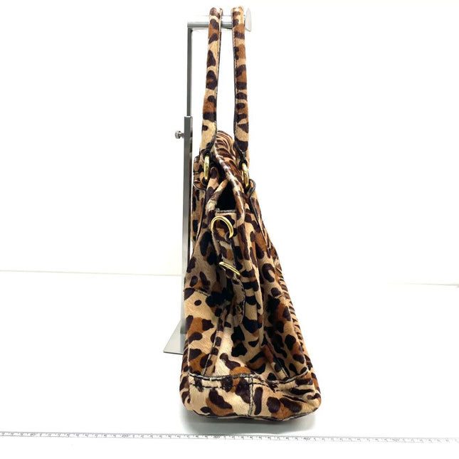 Prada Cheetah Print Large Brown Pony-style Calfskin Tote with Strap