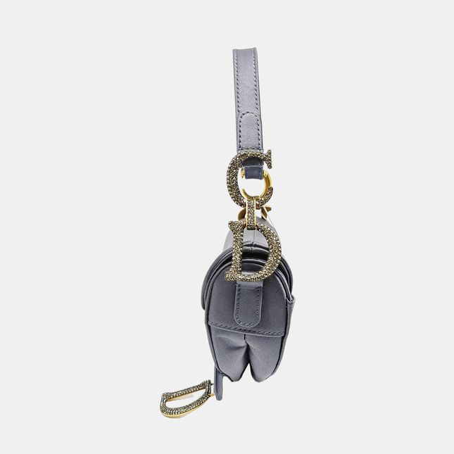 Dior Saddle Mini Silk Blue Grey with Crystal Embedded Buckles