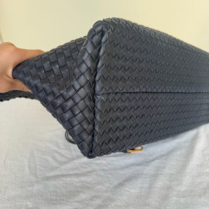 Bottega Veneta Reissued Cabat Intreccio Leather Tote Bag Navy 40cm