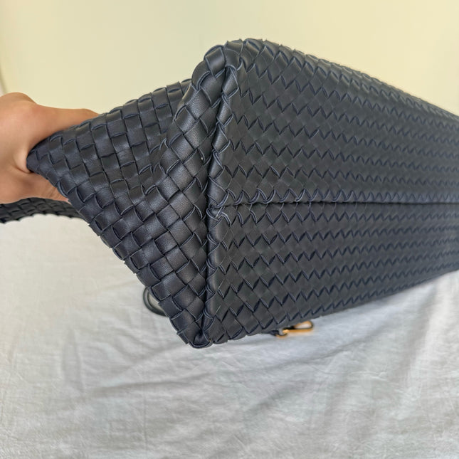 Bottega Veneta Reissued Cabat Intreccio Leather Tote Bag Navy 40cm