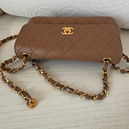 Chanel Classic Flap Mini Vintage Beige Lambskin Leather Adjustable Gold-tone Chain