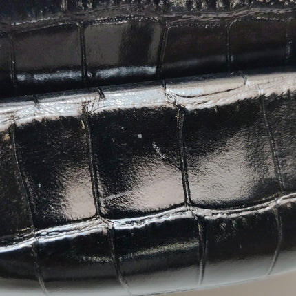 Balenciaga Pouch Black Crocodile Pattern Shiny Calfskin Leather With Strap