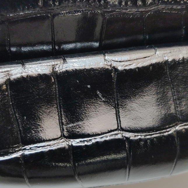 Balenciaga Pouch Black Crocodile Pattern Shiny Calfskin Leather With Strap