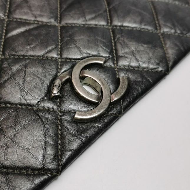 Chanel Paris Bombay Pondicherry Flap Bag Quilted Large Grey Silver Hardware