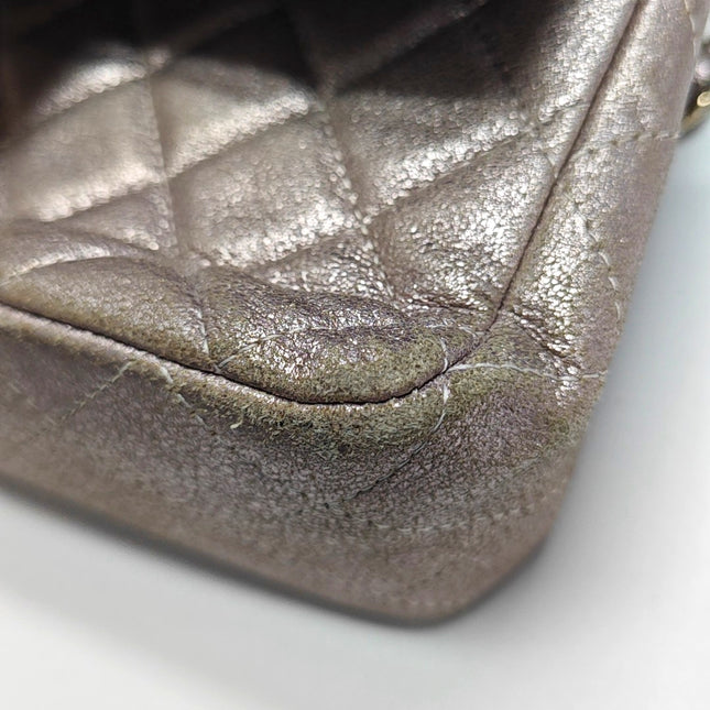 Chanel Classic Flap Mini Metallic Pink Lambskin Leather Gold Hardware