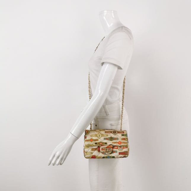 Chanel Classic Flap Mini Satin Paris Cuba Cigar Label Print Beige Multicolor, 2017