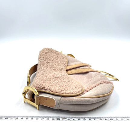 Dior Saddle Vintage Shoulder Bag Medium Shearling and Ostrich Leather Pink