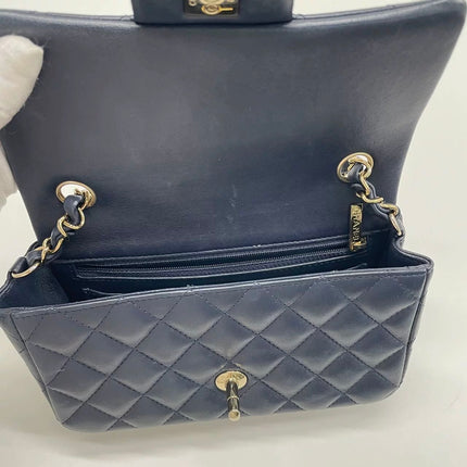 Chanel Classic Flap Mini Rectangular Navy Lambskin Leather Gold Hardware Microchip