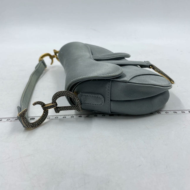 Sold Dior Saddle Mini Silk Blue Grey with Crystal Embedded Buckles