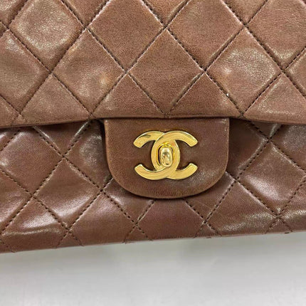 Chanel Classic Flap Rare Vintage Medium Brown Lambskin Leather 24k Gold Hardware 1989-1991