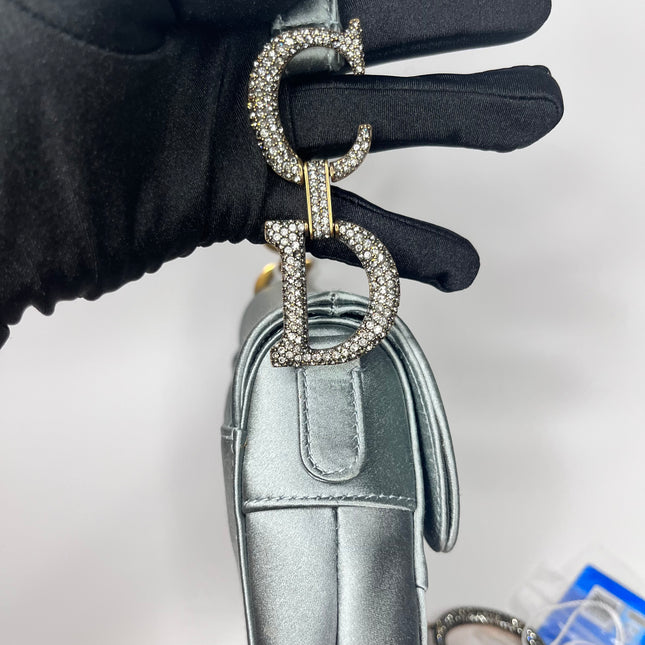 Sold Dior Saddle Mini Silk Greyish Blue with crystals