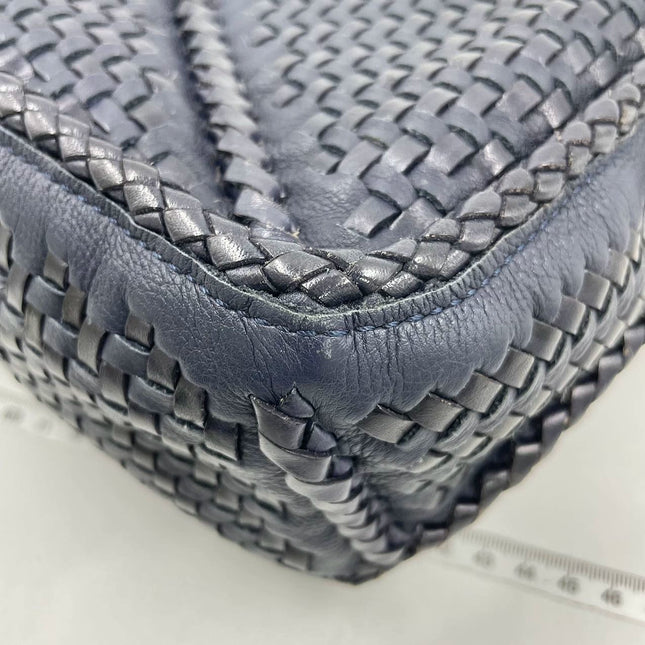 Loewe Puzzle Small Leather Woven Braided Navy Crossbody Bag