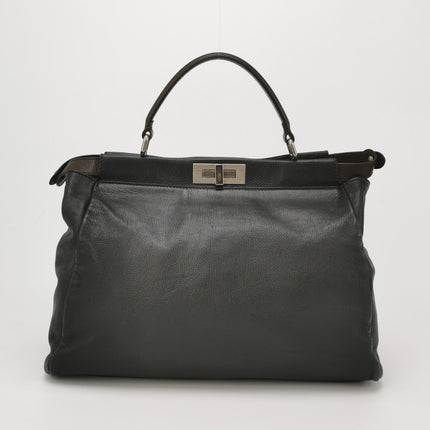 Fendi Peekaboo Large Black Calfskin Leather Glitter Beaded Zucca Interior