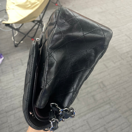 Chanel Classic Flap Jumbo Black Lambskin Leather Double Flap Silver Hardware 2012