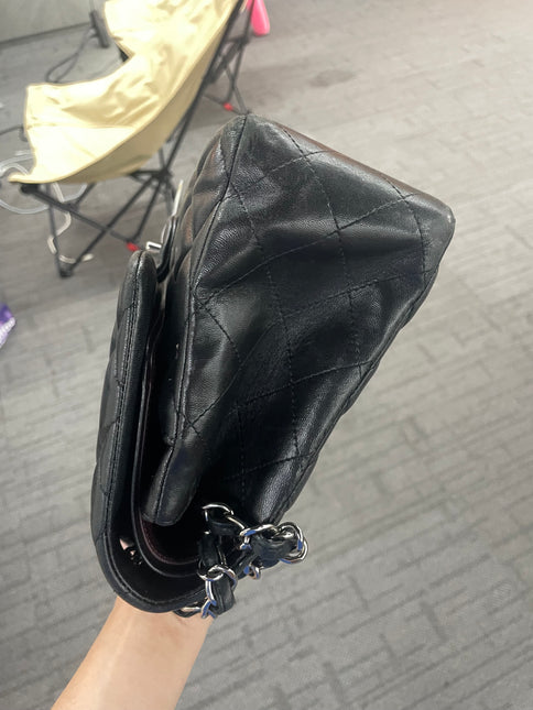 Chanel Classic Flap Jumbo Black Lambskin Leather Double Flap Silver Hardware 2012