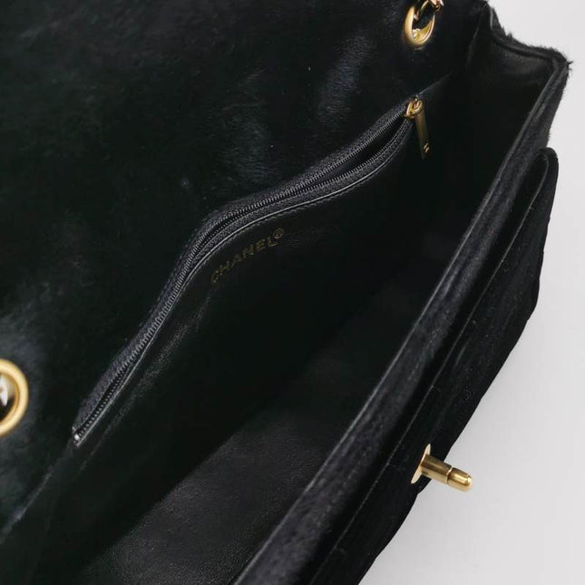 Chanel Large East West Shoulder Bag Rare Black Leather and Pony-style Calfskin