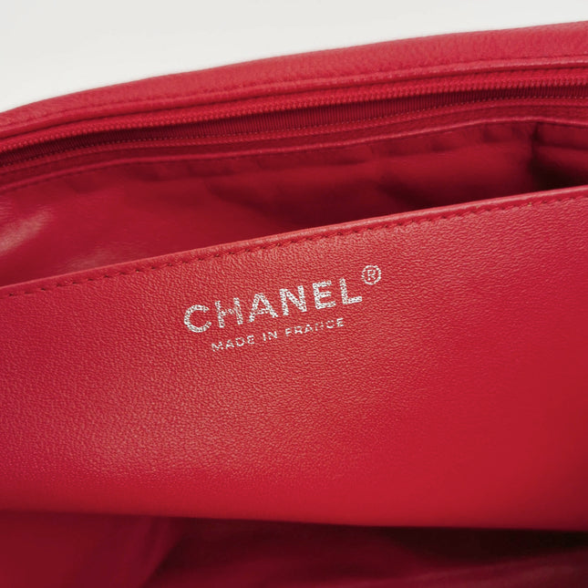 Chanel Classic Flap Maxi Red Caviar Leather Silver-tone Hardware Giant CC Logo