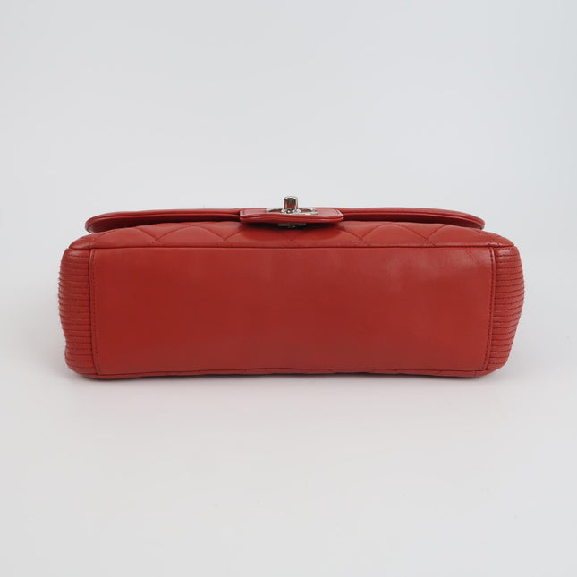 Chanel Classic Flap Single Flap Large Red Lambskin Leather Silver Hardware