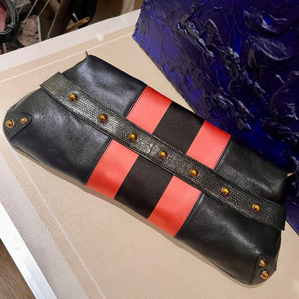 Gucci Horsebit 1955 Large Black Leather Embellished Snake Head Buckle
