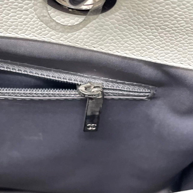 Chanel GST Grand Shopping Tote Large White Caviar Leather Silver Hardware