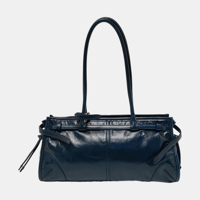 Prada Bonnie Medium Soft Lux Navy Shiny Calfskin Leather Shoulder Bag