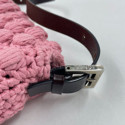 Sold Fendi Baguette Bag Pink Crochet Knit Wool Pompom Shoulder Bag