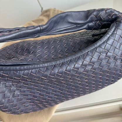 Bottega Veneta Belly Hobo Intrecciato Lambskin Leather Navy 5077 Medium 40cm