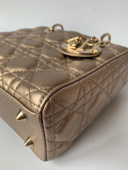 Sold Lady Dior ABCdior Small Champagne Gold and Metallic Cannage Lambskin Handbag