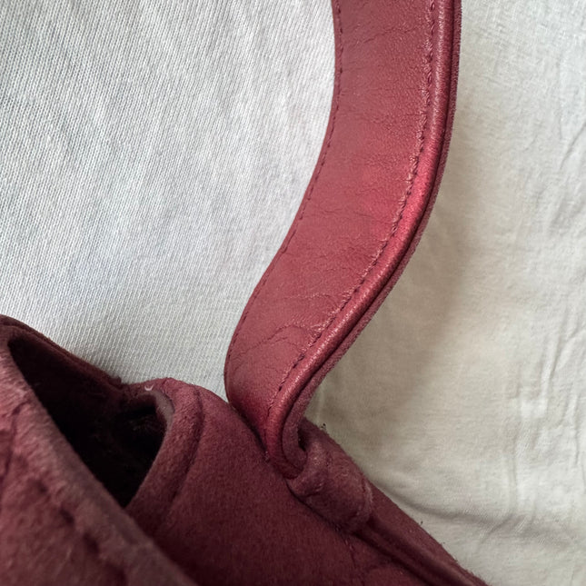 Chanel Vintage Medium Flap Top Handle Bag Burgundy Suede Leather 1997-1999