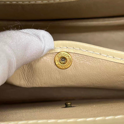 Gucci Bamboo 1947 Vintage Small White Box Leather Top Handle and Leather Strap Bag