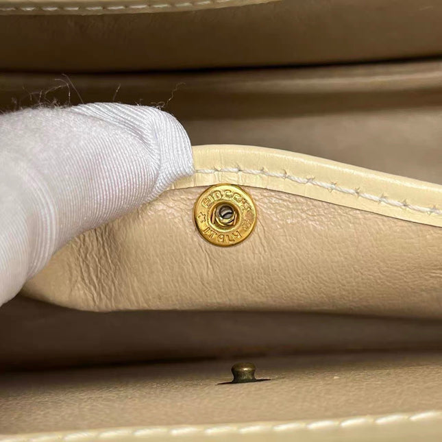 Gucci Bamboo 1947 Vintage Small White Box Leather Top Handle and Leather Strap Bag