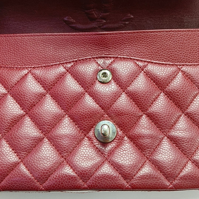 Chanel Classic Flap Medium 2008 Burgundy Caviar Leather Silver Hardware