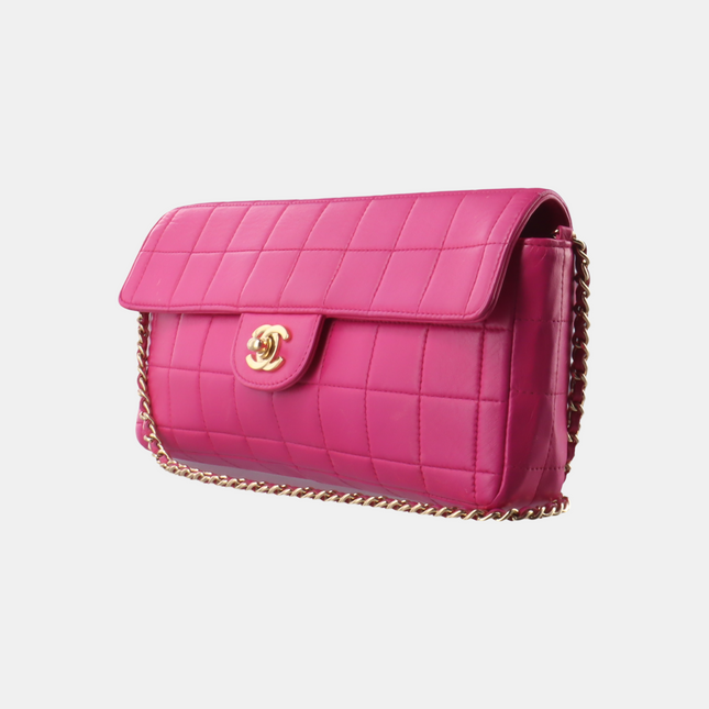 Chanel East West Chocolate Bar Fuchsia Pink Leather 24k Gold hardware