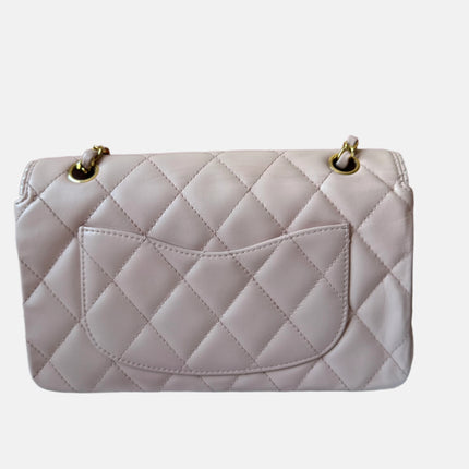 Chanel Classic Flap Medium Happy Stitch Pink Leather with Contrast White Trim