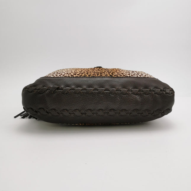 Gucci Jackie Vintage Large Leopard Print Pony-style Calfskin Brown Leather Shoulder Bag