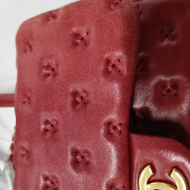 Chanel Paris-Rome Cross Stitch Mini Coco Handle Red Lambskin Crossbody Bag, 2017