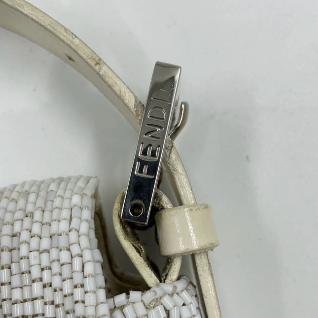 Fendi Baguette Vintage White Glitter Beads Brown Leather
