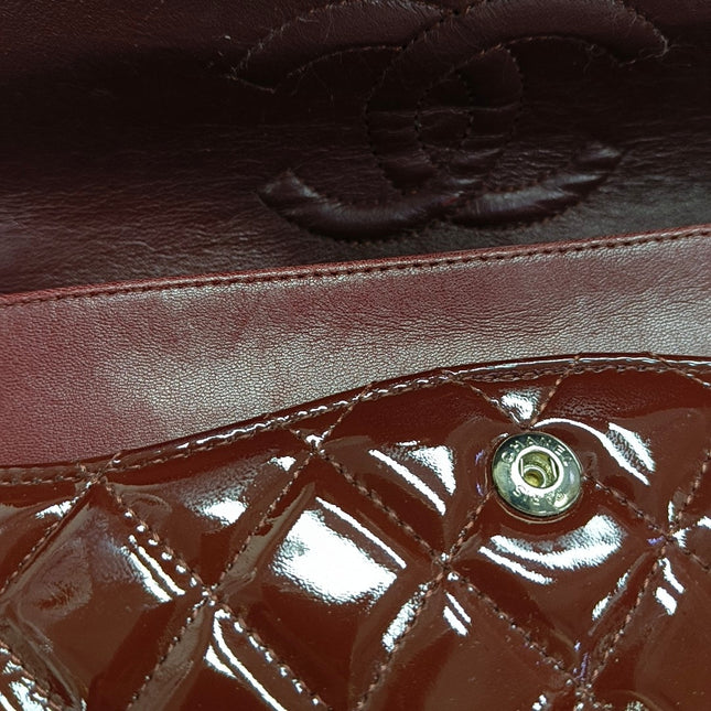 Chanel Classic Flap Medium Burgundy Patent Leather Silver Hardware