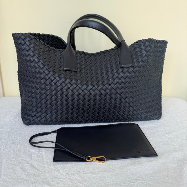 Bottega Veneta Reissued Cabat Intreccio Leather Tote Bag Navy 40cm