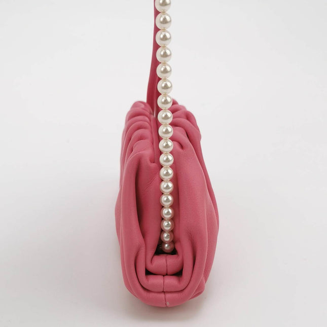 SOld Bottega Veneta Pouch Super Mini Pink Calfskin Leather Crossbody Bag Pearl Chains