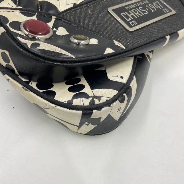 Dior Montaigne Chris 1947 Black Leather Cadillac Poker Print Bejeweled Shoulder Bag