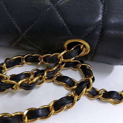 Chanel Diana CC Flap Bag Medium Vintage Black Lambskin Leather with 24k Gold HW, 1991-1994