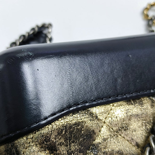 Chanel Gabrielle Small Metallic Crumpled Goatskin Quilted Black and Gold Bag