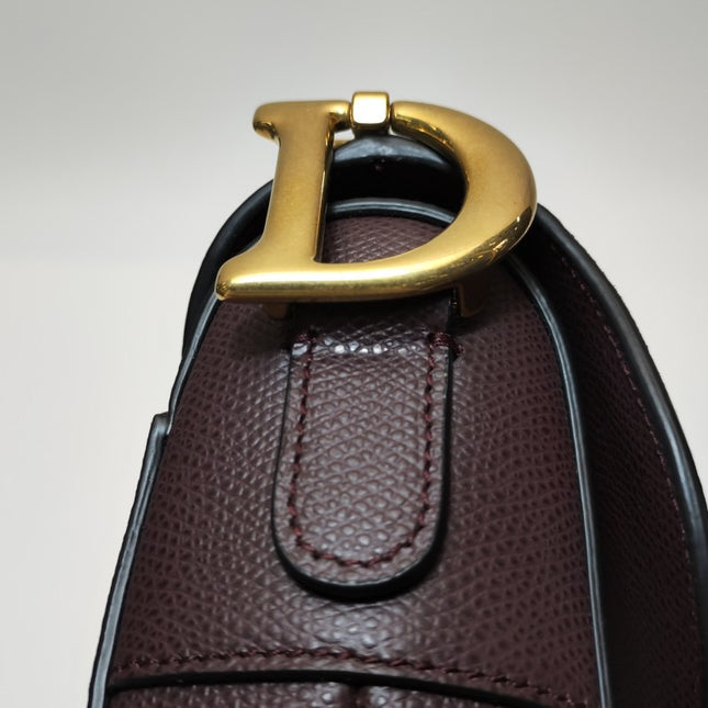 Sold Dior Saddle Medium 2018 Burgundy Brown Grained Leather Handbag